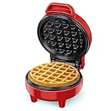 SNAILAR Gofrera Mini, ‎550Ｗ Waffle Maker, Gofrera Pequeña Para Gofres, Antiadherente, Mango Cool Touch, Diseño Compacto, Temperatura Automática, Rojo