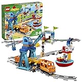 LEGO 10875 Duplo Tren de Mercancías Teledirigido con Luz y Sonido, Juguete con Vías, Accesorios, Figuras y Grúa, Regalos Niños y Niñas de 2,3 y 5 Años