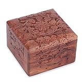 Ajuny - Caja de recuerdos tallada a mano de madera para joyas y organización, idea de regalo único para hombres y mujeres, 10x10x7 Cm, Madera