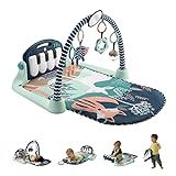 Fisher-Price Alfombra gimnasio de actividades con piano con sonidos y accesorios, motivo bosque, juguete para bebé recién nacido (Mattel HKX37)
