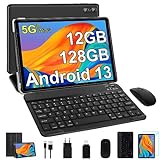 SEBBE Tablet 10 Pulgadas Android 13 Tablet PC 12GB RAM + 128GB ROM TF 1TB Octa-Core 2.0 GHz, Google GMS | Bluetooth 5.0 | 5G WiFi | 6000mAh | 1280 * 800 | 5MP+8MP, Tablet con Teclado y Raton Negro