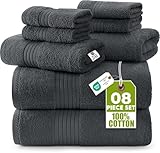 Utopia Towels: Juego de Toallas Premium de 8 Piezas, 2 Toallas de baño, 2 Toallas de Mano y 4 Paños de Lavabo. Algodón. para hogares, Hoteles y Spas y Super Absorbentes (Gris)