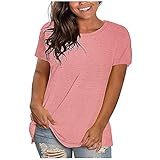 Tallas Grandes Camiseta Manga Corta Mujer, Moda Color Sólido Verano Cuello Redondo Corte Suelto Pullover T-Shirt Multicolor Blusas 2024