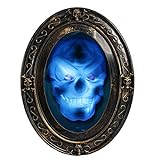 TRIXES Espejo de Halloween Negro y Dorado con Imagen Espeluznante - Doble Sensor - Activado por Movimiento y Sonido - Decoración de Espejo de Halloween