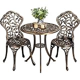 Yaheetech Conjunto de 1 Mesa y 2 Sillas Exterior de Jardín Muebles de Aluminio para Jardín Balcón Terraza Juego de Muebles de 3 Piezas Bronce