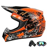 Casco de Motocicleta Todoterreno Juvenil, Casco de Bicicleta para niños y niñas, Casco de Motocicleta Personalizado, estándar CE (Medium, Naranja)