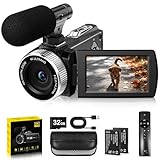 Cámara de Vídeo 4K Videocámara 48 MP con Enfoque Automático, Digitalzoom 18x, Pantalla Giratoria de 3.0'' y 270° Camara Vlogging para YouTube, Tarjeta de 32 GB, Micrófono, Control Remoto, 2 Baterías