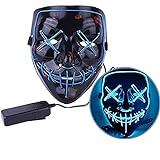 Jonami Mascara LED Halloween, Máscara la Purga LED, Máscara Facial Adulto, 3 Modos de Iluminación, Máscara de Terror para Fiesta de Disfraces Carnaval - Azul