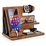 TESLYAR Regalos Originales para Hombre – Organizador de Escritorio en Madera con Soporte para Móvil y Reloj, Docking Station, Ideas Regalo Hombre Cumpleaños, Navidad, Día del Padre – Marrón Claro