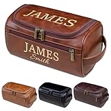 Neceser de cuero personalizado para hombres, kit de afeitado monogramado, bolsa de viaje impermeable de para novio, marido, papá