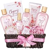 Set Regalo Mujer, Green Canyon Spa Cestas de Regalo para Mujer Set de Baño Mujer Aroma de Flor de Cerezo con 10 Piezas Caja SPA Regalo para Hogar Incluye Gel de Ducha, Bombas de Baño, Loción Corporal