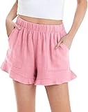 Haloumoning Pantalones cortos de verano para niñas, pantalones cortos casuales para niños, bonitos volantes, playa, pantalones cortos monocromáticos, Rosa., 11-12 años