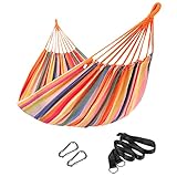 SONGMICS Hamaca, 210 x 150 cm, Hamaca Doble, 300 kg de Capacidad de Carga, para Terraza, Balcón, Jardín, Exterior, Camping, con Bolsa de Transporte, Correas de Fijación y Mosquetones, Iris GDC15C