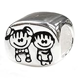 Queenberry Abalorio para pulsera de estilo europeo, plata de ley, diseño de hermano y hermana