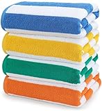 Utopia Towels - Toallas de Playa a Rayas Cabana Paquete de 4 (76x152cm) 100% Algodón Hilado en Anillos Toallas de Piscina Grandes, Suaves y de Secado Rápido (Azul, Amarillo, Verde, Naranja)