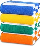 Utopia Towels - Toallas de Playa a Rayas Cabana Paquete de 4 (76x152cm) 100% Algodón Hilado en Anillos Toallas de Piscina Grandes, Suaves y de Secado Rápido (Azul, Amarillo, Verde, Naranja)