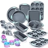 Tongjude Juego de 51 Piezas de Silicona para Hornear, Sartén Antiadherente para Horno, Molde de Silicona para Tartas, Gris