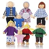 Familia de muñecas de Madera de 8 Personas para la casa de muñecas, pequeñas Figuras Juguetes para niños niñas Regalo