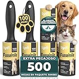 Tydi Rodillo Quitapelos Mascotas Reutilizable – 5 Rollos Quitapelos (100 Hojas c/u) con 2 Mangos | Rodillo Quitapelusas Adhesivo para Ropa, Sofás, Coche y Más