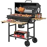 Outsunny Barbacoa de Carbón Portátil, Barbacoa Carbón Barril Móvil con Asador Eléctrico, Estantes Plegables, Rejilla de Calentamiento, Termómetro, Ventilaciones Ajustables, Recoge Cenizas, Ruedas, Asa