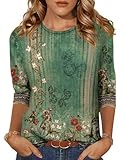 Zeagoo Camiseta de Mujer con Cuello Redondo y Manga 3/4 Blusa de Verano Top Casual Elegante Trabajo Verde XL