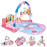 AOMIG Gimnasio De Juegos Para Bebe,Manta de Juego para Bebé con Piano con 3Sonidos y 5Accesorios,Motivo de Animales,Tapete De Juegos Para Bebés de 0-24 Meses que,Alfombra Piano Gimnasio para Bebés