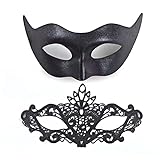2 Piezas Mascara Veneciana, Negro Mascara Veneciana Mujer Sexy Antifaz Disfraces Mujer para Halloween Mascarada Carnaval