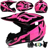 Casco de Motocross con Gafas máscara y Guantes Casco Integral para Motocicleta Todoterreno para Exteriores Cross Country Bicicleta de montaña para Hombres Mujeres Adolescentes Adultos,Color D-M