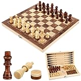 Juego de Ajedrez, 3 in 1 Ajedrez de Madera Damas Backgammon, Plegable Portátil Tablero Ajedrez, Chess Board para Niños Adulto Fiesta Viaje - 29 ×29CM