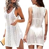 TYXHXTF Traje de Baño Vestido de Baño Bikini Cover up Cubrir Blusa Camisolas Traje, Vestido Playa para Mujer Sin Mangas Cuello, Vestidos Playa, Vestidos Playeros Mujer