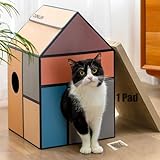 Conlun Casa de Cartón Todo-en-Uno para Gatos: Rascador, Cama y Juguete con Catnip - Diversión Garantizada, Mediano