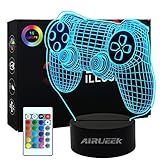 AIRUEEK Lampara 3d Gamer Luz Nocturna, De 16 Colores Lampara Gaming Con Control Remoto Carga Usb Para Gaming Decoracion Habitaciones, Niños, Gamers(Gamepad)