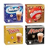 Lote de cápsulas de chocolate para beber, 32 cápsulas compatibles con máquinas de café Dolce Gusto - Twix, Mars, Milkyway, Maltesers - 4 paquetes de 8 cápsulas cada uno