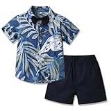 Winmany Conjunto Hawaiano Bebé Niño Conjunto Camisa y Pantalón Corto AlgodóN para Niños Ropa Playa Verano Con Flores Tropicales (12-18M, Azul marino, 2)