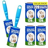 Omtofo 720 Hojas Rodillo Quitapelusas 6 Rollos con 2 Mangos, Super Adhesivo Rodillo Quitapelos Mascotas, lint Roller para Ropa, Sofá, Cama, Pelo De Gato, Rodillo Quitapelos Mascotas(120 Hojas/Rollos)