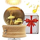 Caja de Música con Bola de Cristal 3D, Caja de Música Giratoria 360° Luminosa con Proyección de luz y Base de Madera para Niños, Esposas, Madres, Regalo Decorativo Creativo(Princesa de Ballet)