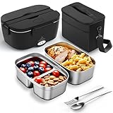 ESOHOT Fiambrera Electrica,120W Taper Electrico para Comida Calentamiento Ultrarrápido 3 en 1 Lonchera Electrica Trabajo 12V/24V/230V Para Viajes, Trabajo, Coche, Camión (1,5L x 2)