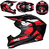 Casco De Motocross ECE Cascos Integral Mujer Hombre Casco De Moto Casco Cross con Gafas Guantes Máscara, Casco Descenso para ATV MX Enduro Quad BMX MTB,Red-M