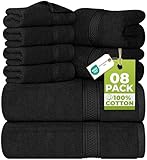 Utopia Towels - Juego de Toallas Premium de 8 Piezas; 2 Toallas de baño, 2 Toallas de Mano y 4 toallitas - Algodón - Calidad del Hotel, súper Suave y Altamente Absorbente (Negro)