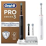 Oral-B Pro 3 Pack De 2 Cepillos de Dientes Eléctricos con Mango Recargable y 4 Cabezales de Recambio, 3 Modos De Cepillado Con Modo Sensible, Temporizador, Diseñado por Braun, Negro y Blanco