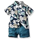 Winmany Conjunto Hawaiano Bebé Niño Conjunto Camisa y Pantalón Corto AlgodóN para Niños Ropa Playa Verano Con Flores Tropicales (1-2T, Azul, 2)