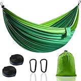 Hamaca de camping al aire libre, hamacas de paracaídas portátiles superligeras con dos correas de árbol, árbol de viaje de nailon individual (verde oscuro, 280 x 140 cm)