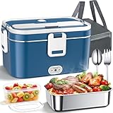 AOKBON 100W Fiambrera Electrica Trabajo 1.8L 12V/24V/220V Taper Electrico Portatil para comida con Bolsa Térmica y Cubiertos-Acero Inoxidable para Coche Camión y Trabajo 12