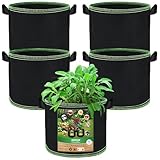 OFFCUP Bolsas de Cultivo, 5 Piezas 11L Bolsas de Tela no Tejida para Plantas con Asas, Transpirables De Tela Bolsas para Plantas para Patatas Tomateras Pimiento Fresas Jardinera Exterior