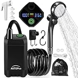 AUTOPkio Ducha Portatil Camping, Duchas al aire libre Acampada con Mejorada 6000mAh Bomba Batería Recargable, Pantalla Digital Inteligent para Senderismo, Baño, Lavado Autos (Negro)