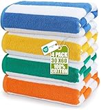 Utopia Towels - Grandes Toallas de Playa/Piscina Cabana Rayas (76 x 152 cm) - 100% algodón Hilado, Suaves y de Secado rápido (Juego de 4 - Azul, Amarillo, Verde y Naranja)