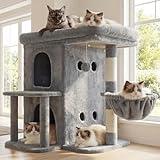 Heybly Árbol para Gatos, 65 cm de Altura, con una Plataforma Superior Extragrande, Cesta para Gatos de Dos Pisos, Rascador de Sisal, Cesta y Juguetes para Gatos, Gris Claro HCT204SW