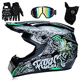 Bonbela Casco profesional de motocross para niños y adultos, motocross, Dirt Bike Offroad, con gafas de protección, guantes y protector para la cara