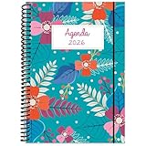 Agenda 2026 1 DIA POR PAGINA Diseño Floral Diario Formato A5 Con Espiral Tapas Plásticas Papel Premium 320 Páginas Planificador Personal Colorido Ideal Oficina Estudiantes Mujeres Organizadas