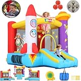 Castillo Hinchable para niños pequeños (2-8 años), Castillo Hinchable con soplador, área de Juego de astronautas y Zona de Tiro, Castillo Hinchable de Cohetes para Fiestas en Interiores y Exteriores